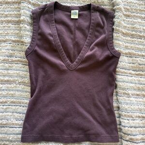 Flore Flore Deep V-Neck Sleeveless Tank Top - Choco Plum XS